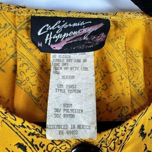 Vintage 80s California Happenings Button Up Shirt Yellow Funky Pattern Novelty M - Picture 5 of 7